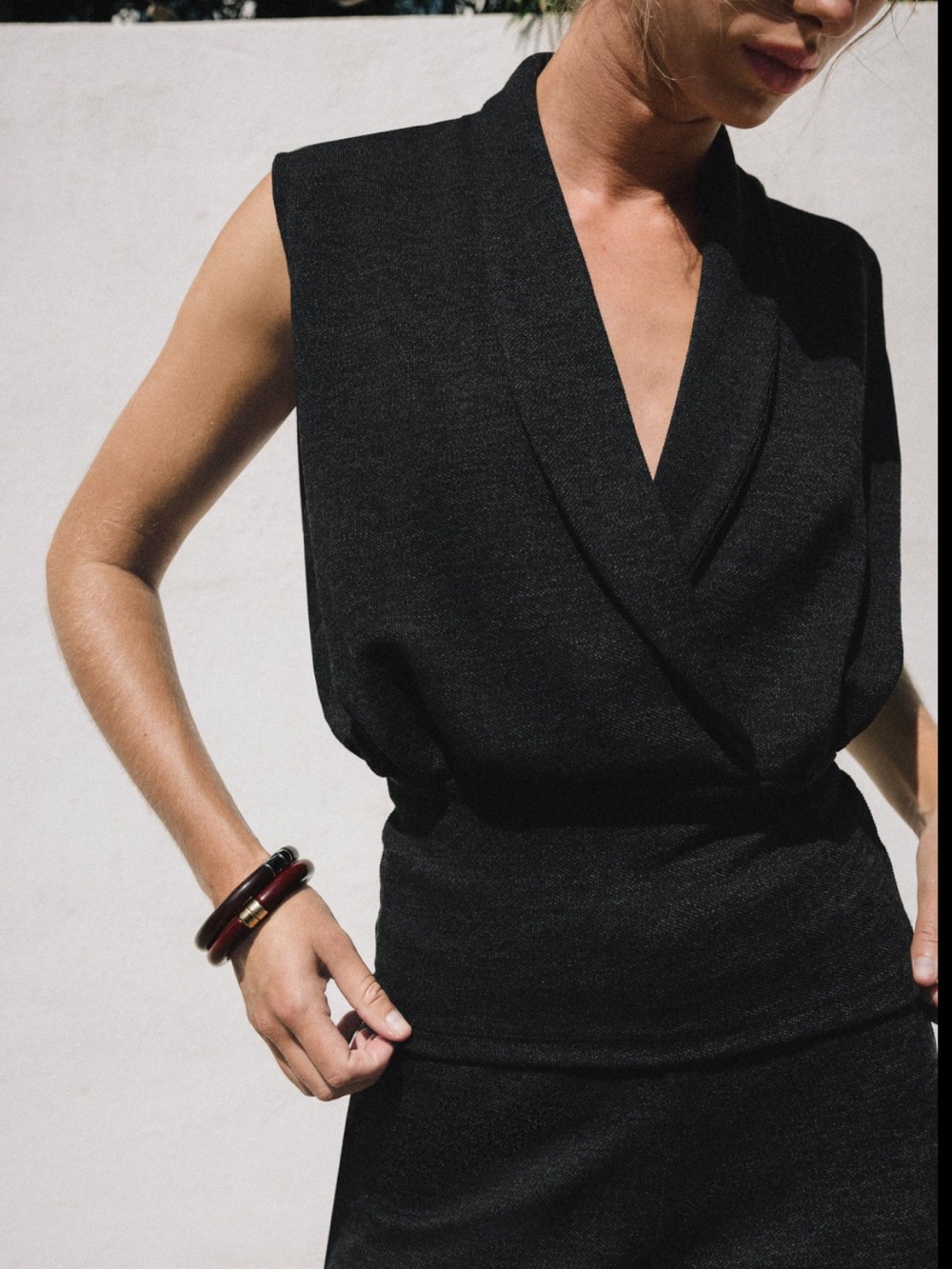 Zara Sleeveless Black Wrap-Style Top